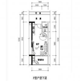 F户型（下层） 1室1厅1卫1厨