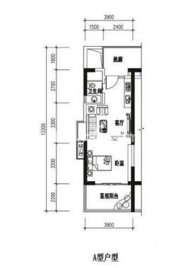 A户型 1室1厅1卫1厨 41㎡