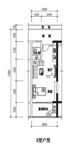 B户型 1室1厅1卫1厨 40㎡