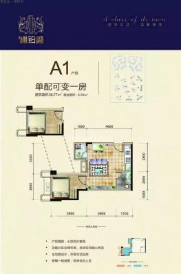 A1户型图 1室1厅1卫1厨  36㎡