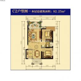 C2户型图 2室2厅1卫  82㎡