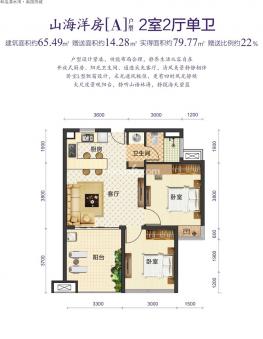 洋房A户型图 2室2厅1卫1厨 65㎡