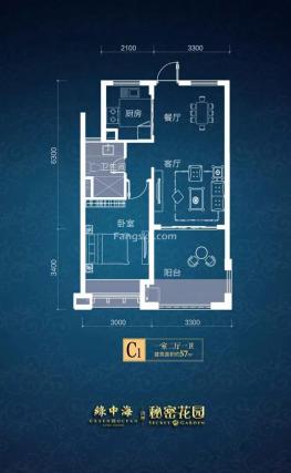 C1户型57㎡一房两厅