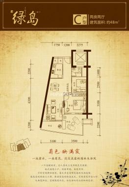 C户型 2室2厅1卫1厨 48㎡