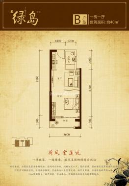 B户型 1室1厅1卫1厨 40㎡
