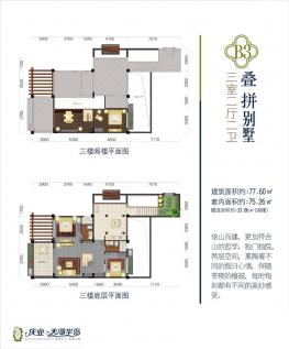 B3户型图 3室2厅2卫 77㎡