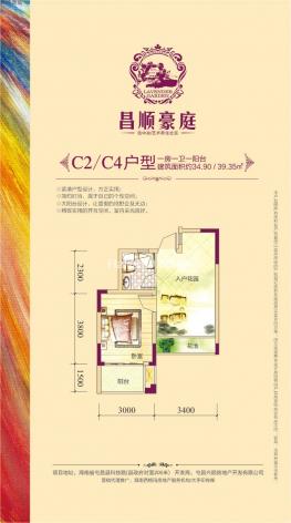 C2 C4户型图 1室1卫  建筑面积34 39㎡