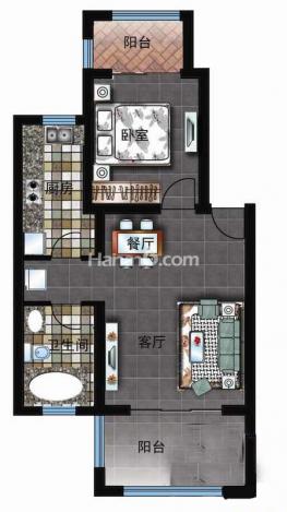 E户型图 1室2厅1卫1厨 63㎡