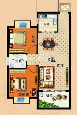 D户型 2室2厅1卫1厨 69㎡