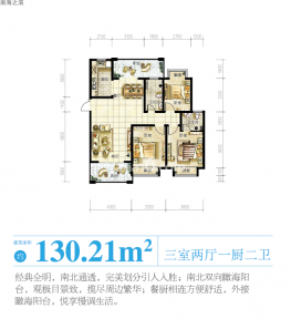 户型图 3室2厅2卫1厨 130㎡
