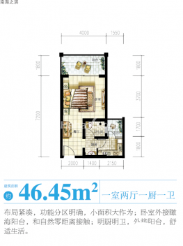 户型图 1室2厅1卫1厨 46㎡